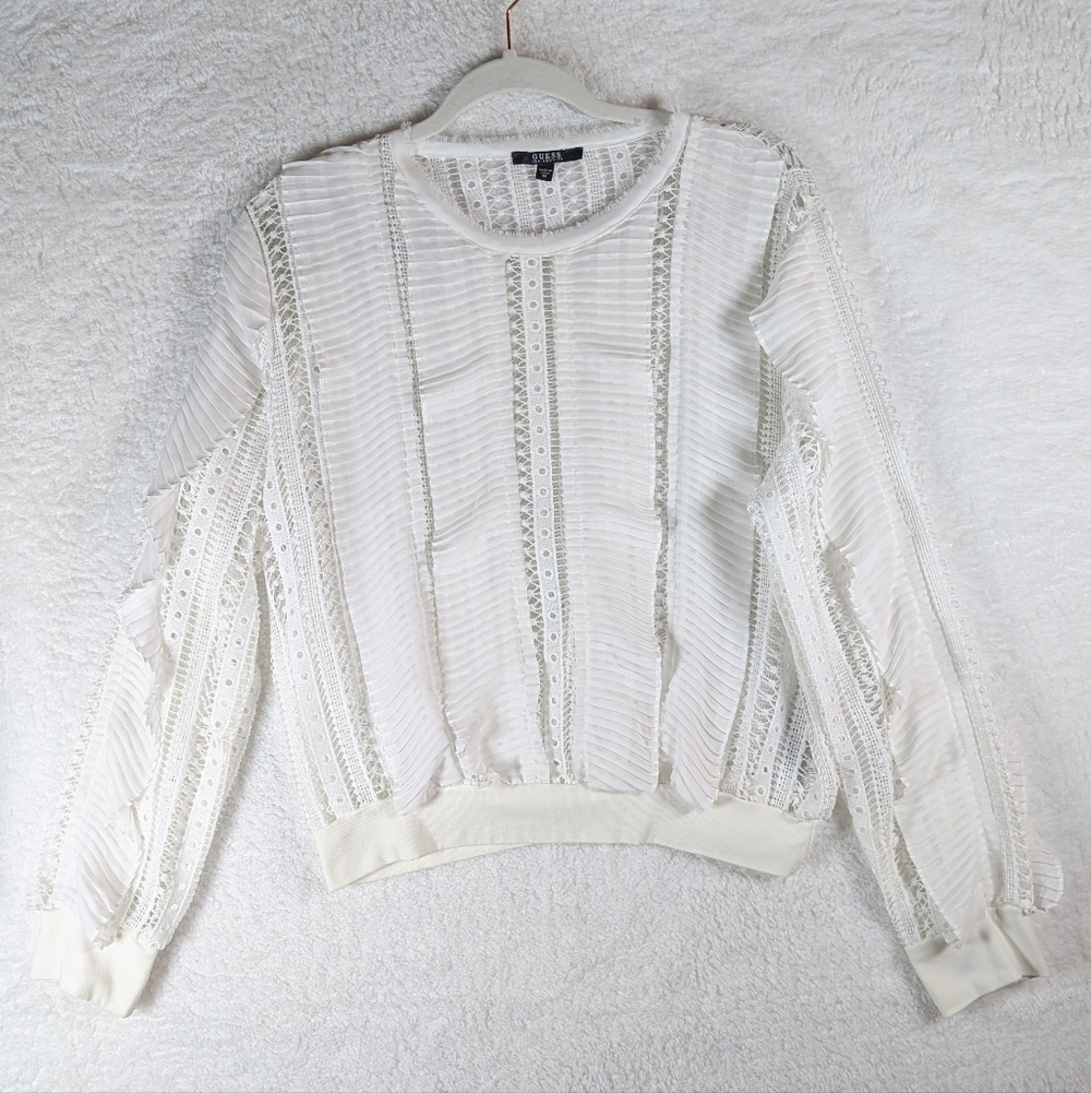 529-Guess White Lace Striped Sweater